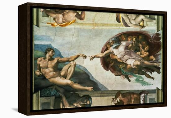 The Sistine Chapel; Ceiling Frescos after Restoration, the Creation of Adam-Michelangelo Buonarroti-Framed Premier Image Canvas