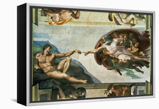 The Sistine Chapel; Ceiling Frescos after Restoration, the Creation of Adam-Michelangelo Buonarroti-Framed Premier Image Canvas