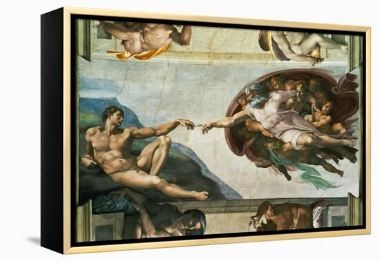 The Sistine Chapel; Ceiling Frescos after Restoration, the Creation of Adam-Michelangelo Buonarroti-Framed Premier Image Canvas