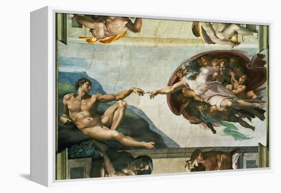 The Sistine Chapel; Ceiling Frescos after Restoration, the Creation of Adam-Michelangelo Buonarroti-Framed Premier Image Canvas