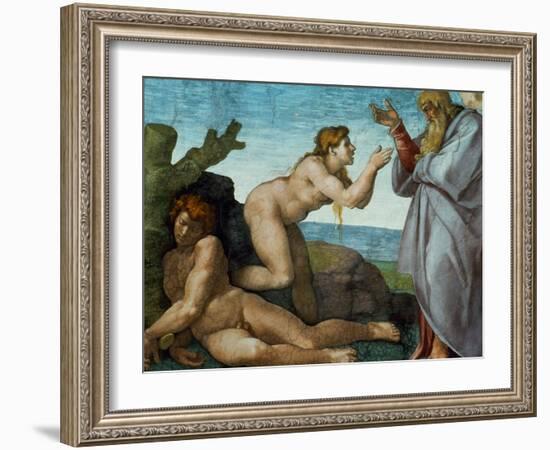 The Sistine Chapel; Ceiling Frescos after Restoration, the Creation of Eve-Michelangelo Buonarroti-Framed Giclee Print