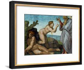 The Sistine Chapel; Ceiling Frescos after Restoration, the Creation of Eve-Michelangelo Buonarroti-Framed Giclee Print