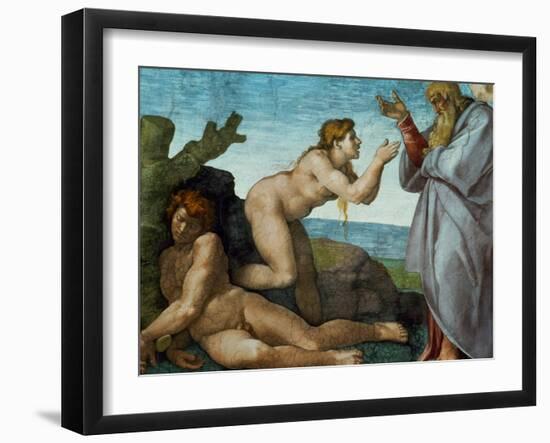 The Sistine Chapel; Ceiling Frescos after Restoration, the Creation of Eve-Michelangelo Buonarroti-Framed Giclee Print