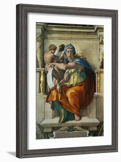 The Sistine Chapel; Ceiling Frescos after Restoration, the Delphic Sibyl-Michelangelo Buonarroti-Framed Giclee Print