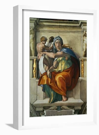 The Sistine Chapel; Ceiling Frescos after Restoration, the Delphic Sibyl-Michelangelo Buonarroti-Framed Giclee Print