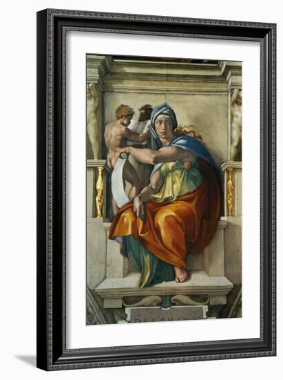 The Sistine Chapel; Ceiling Frescos after Restoration, the Delphic Sibyl-Michelangelo Buonarroti-Framed Giclee Print