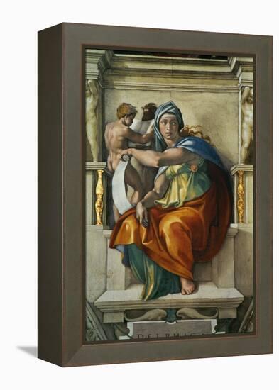 The Sistine Chapel; Ceiling Frescos after Restoration, the Delphic Sibyl-Michelangelo Buonarroti-Framed Premier Image Canvas