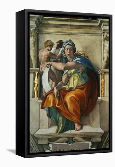 The Sistine Chapel; Ceiling Frescos after Restoration, the Delphic Sibyl-Michelangelo Buonarroti-Framed Premier Image Canvas