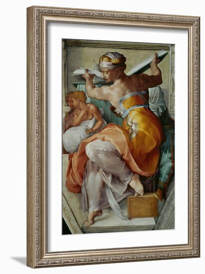 The Sistine Chapel; Ceiling Frescos after Restoration, the Libyan Sibyl-Michelangelo Buonarroti-Framed Giclee Print