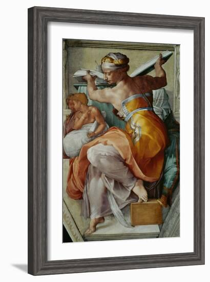 The Sistine Chapel; Ceiling Frescos after Restoration, the Libyan Sibyl-Michelangelo Buonarroti-Framed Giclee Print