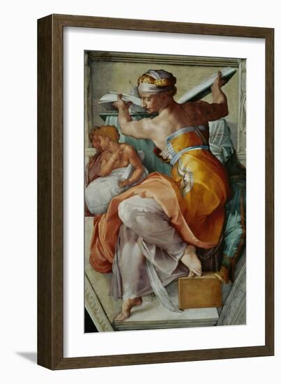 The Sistine Chapel; Ceiling Frescos after Restoration, the Libyan Sibyl-Michelangelo Buonarroti-Framed Giclee Print