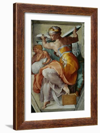 The Sistine Chapel; Ceiling Frescos after Restoration, the Libyan Sibyl-Michelangelo Buonarroti-Framed Giclee Print