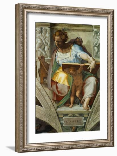 The Sistine Chapel; Ceiling Frescos after Restoration, the Prophet Daniel-Michelangelo Buonarroti-Framed Giclee Print