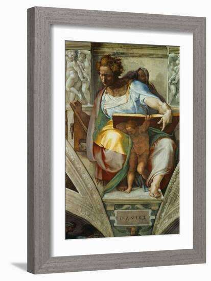 The Sistine Chapel; Ceiling Frescos after Restoration, the Prophet Daniel-Michelangelo Buonarroti-Framed Giclee Print