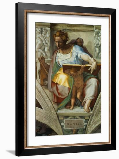 The Sistine Chapel; Ceiling Frescos after Restoration, the Prophet Daniel-Michelangelo Buonarroti-Framed Giclee Print