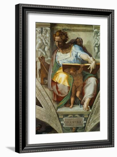 The Sistine Chapel; Ceiling Frescos after Restoration, the Prophet Daniel-Michelangelo Buonarroti-Framed Giclee Print