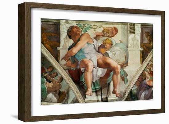 The Sistine Chapel; Ceiling Frescos after Restoration, the Prophet Jonah-Michelangelo Buonarroti-Framed Giclee Print