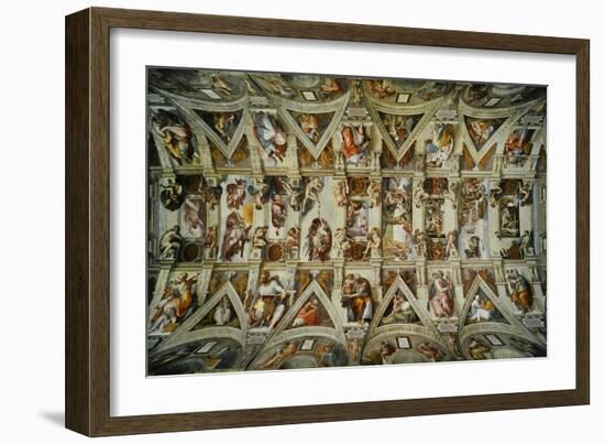 The Sistine Chapel; Ceiling Frescos after Restoration-Michelangelo Buonarroti-Framed Giclee Print