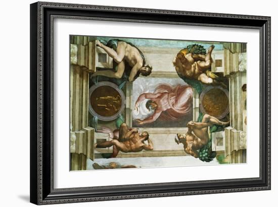 The Sistine Chapel; Ceiling Frescos after Restoration-Michelangelo Buonarroti-Framed Giclee Print