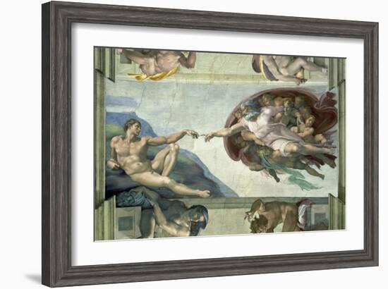 The Sistine Chapel: Creation of Adam, 1510-Michelangelo Buonarroti-Framed Giclee Print