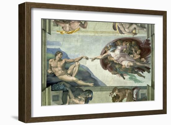 The Sistine Chapel: Creation of Adam, 1510-Michelangelo Buonarroti-Framed Giclee Print