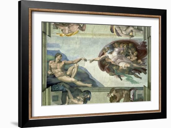 The Sistine Chapel: Creation of Adam, 1510-Michelangelo Buonarroti-Framed Giclee Print