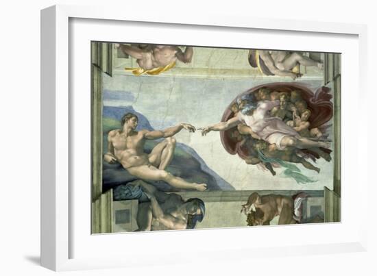 The Sistine Chapel: Creation of Adam, 1510-Michelangelo Buonarroti-Framed Giclee Print