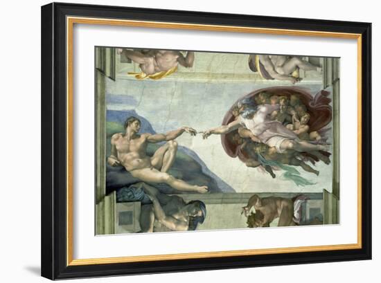 The Sistine Chapel: Creation of Adam, 1510-Michelangelo Buonarroti-Framed Giclee Print