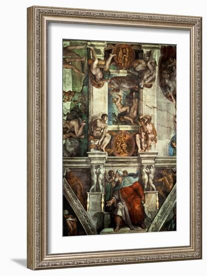 The Sistine Chapel: Creation of Eve, the Prophet Ezekiel-Michelangelo Buonarroti-Framed Giclee Print