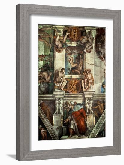 The Sistine Chapel: Creation of Eve, the Prophet Ezekiel-Michelangelo Buonarroti-Framed Giclee Print