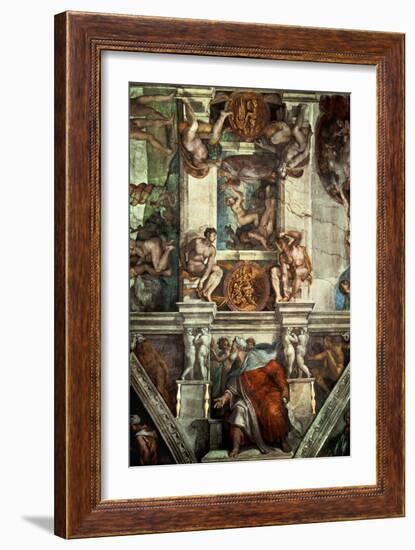 The Sistine Chapel: Creation of Eve, the Prophet Ezekiel-Michelangelo Buonarroti-Framed Giclee Print