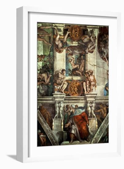 The Sistine Chapel: Creation of Eve, the Prophet Ezekiel-Michelangelo Buonarroti-Framed Giclee Print