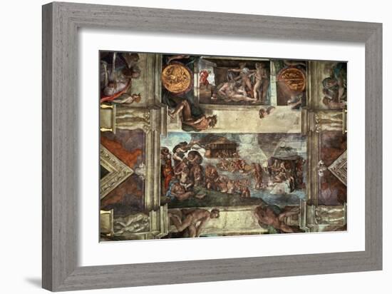 The Sistine Chapel: Noah's Drunkenness; the Flood-Michelangelo Buonarroti-Framed Giclee Print