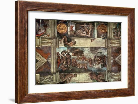 The Sistine Chapel: Noah's Drunkenness; the Flood-Michelangelo Buonarroti-Framed Giclee Print