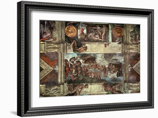 The Sistine Chapel: Noah's Drunkenness; the Flood-Michelangelo Buonarroti-Framed Giclee Print