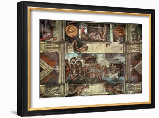 The Sistine Chapel: Noah's Drunkenness; the Flood-Michelangelo Buonarroti-Framed Giclee Print