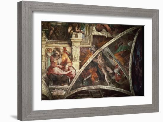 The Sistine Chapel: The Prophet Jeremiah; The Punishment of Aman, Book Esther-Michelangelo Buonarroti-Framed Giclee Print