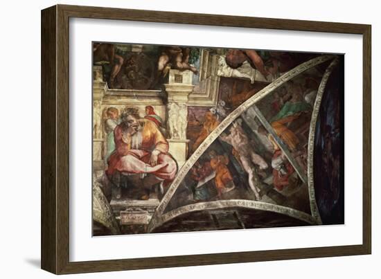 The Sistine Chapel: The Prophet Jeremiah; The Punishment of Aman, Book Esther-Michelangelo Buonarroti-Framed Giclee Print