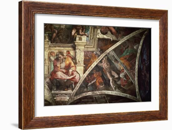 The Sistine Chapel: The Prophet Jeremiah; The Punishment of Aman, Book Esther-Michelangelo Buonarroti-Framed Giclee Print