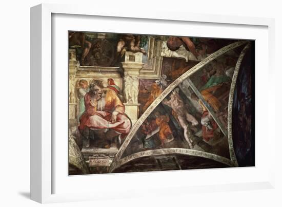 The Sistine Chapel: The Prophet Jeremiah; The Punishment of Aman, Book Esther-Michelangelo Buonarroti-Framed Giclee Print