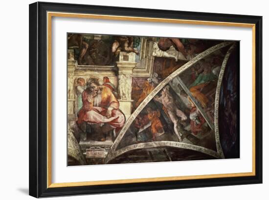 The Sistine Chapel: The Prophet Jeremiah; The Punishment of Aman, Book Esther-Michelangelo Buonarroti-Framed Giclee Print