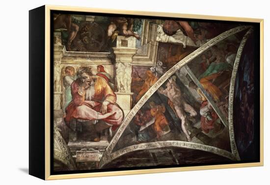 The Sistine Chapel: The Prophet Jeremiah; The Punishment of Aman, Book Esther-Michelangelo Buonarroti-Framed Premier Image Canvas