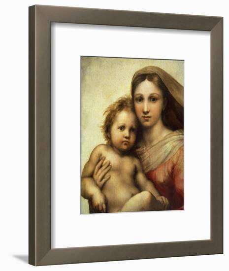 The Sistine Madonna, Madonna and Child with Pope Sixtus II and Saint Barbara, C. 1512, Detail-Raphael-Framed Premium Giclee Print