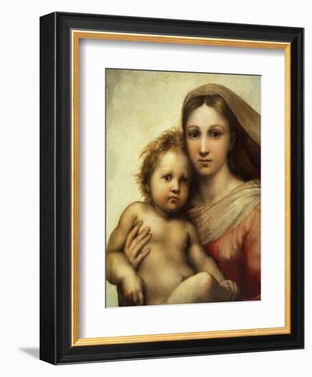 The Sistine Madonna, Madonna and Child with Pope Sixtus II and Saint Barbara, C. 1512, Detail-Raphael-Framed Premium Giclee Print