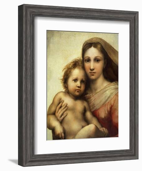 The Sistine Madonna, Madonna and Child with Pope Sixtus II and Saint Barbara, C. 1512, Detail-Raphael-Framed Giclee Print