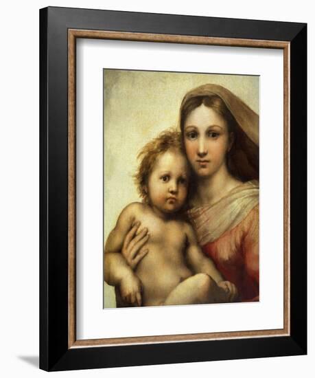 The Sistine Madonna, Madonna and Child with Pope Sixtus II and Saint Barbara, C. 1512, Detail-Raphael-Framed Giclee Print