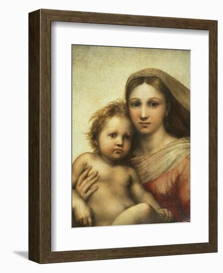 The Sistine Madonna, Madonna and Child with Pope Sixtus II and Saint Barbara, C. 1512-Raphael-Framed Giclee Print