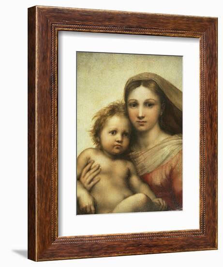 The Sistine Madonna, Madonna and Child with Pope Sixtus II and Saint Barbara, C. 1512-Raphael-Framed Giclee Print