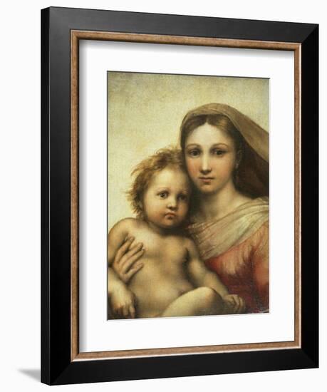 The Sistine Madonna, Madonna and Child with Pope Sixtus II and Saint Barbara, C. 1512-Raphael-Framed Giclee Print