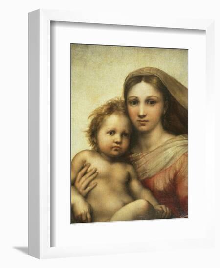 The Sistine Madonna, Madonna and Child with Pope Sixtus II and Saint Barbara, C. 1512-Raphael-Framed Giclee Print